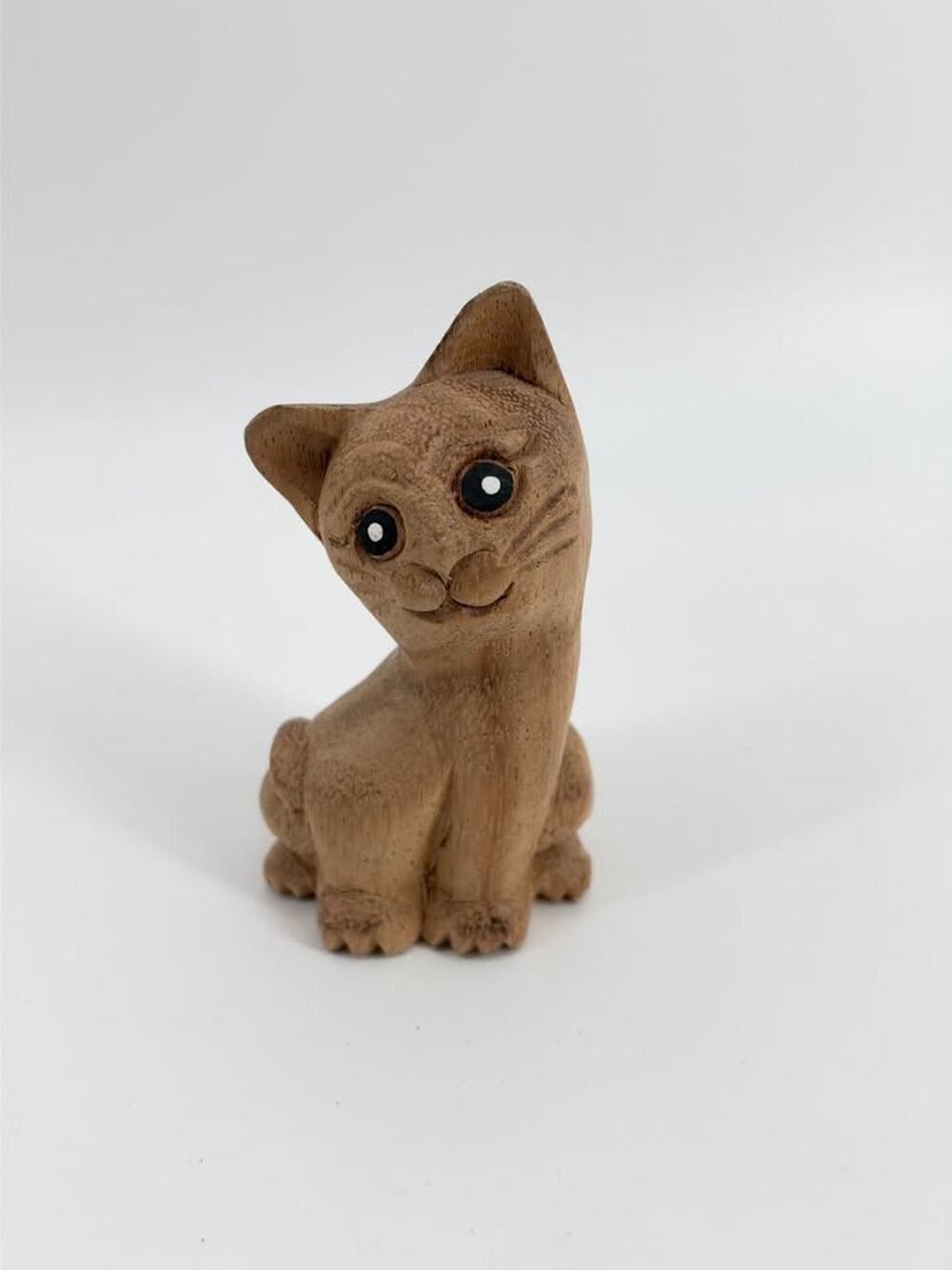Wooden Waiting Cat Figurine Decoration - 4.25" tall